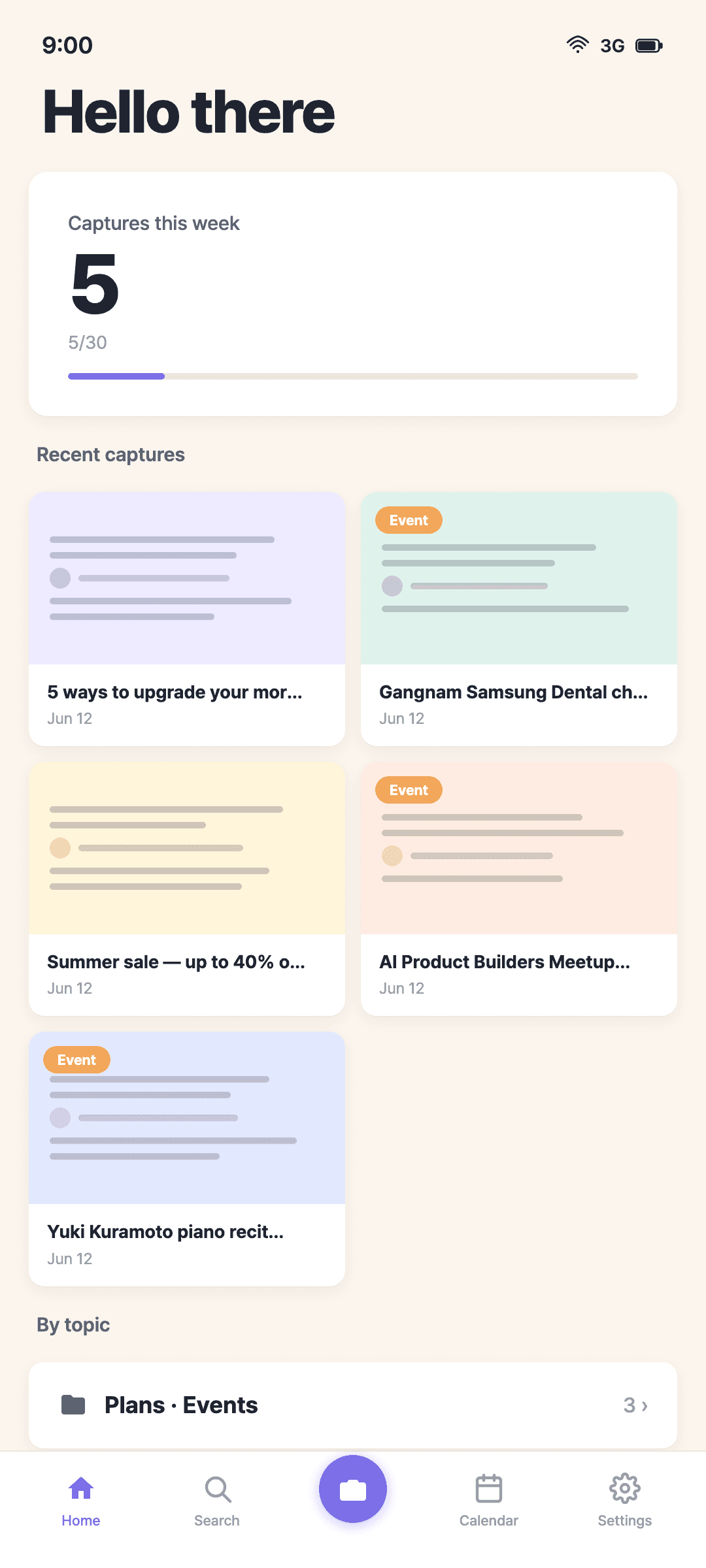 Memsum app screen — screenshots auto-sorted with titles and summaries